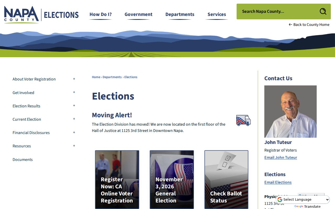 American Canyon city directory Napa Elections office